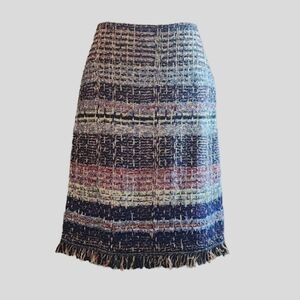 St. John Knitted Multi Blue Fringe Skirt | Size 4